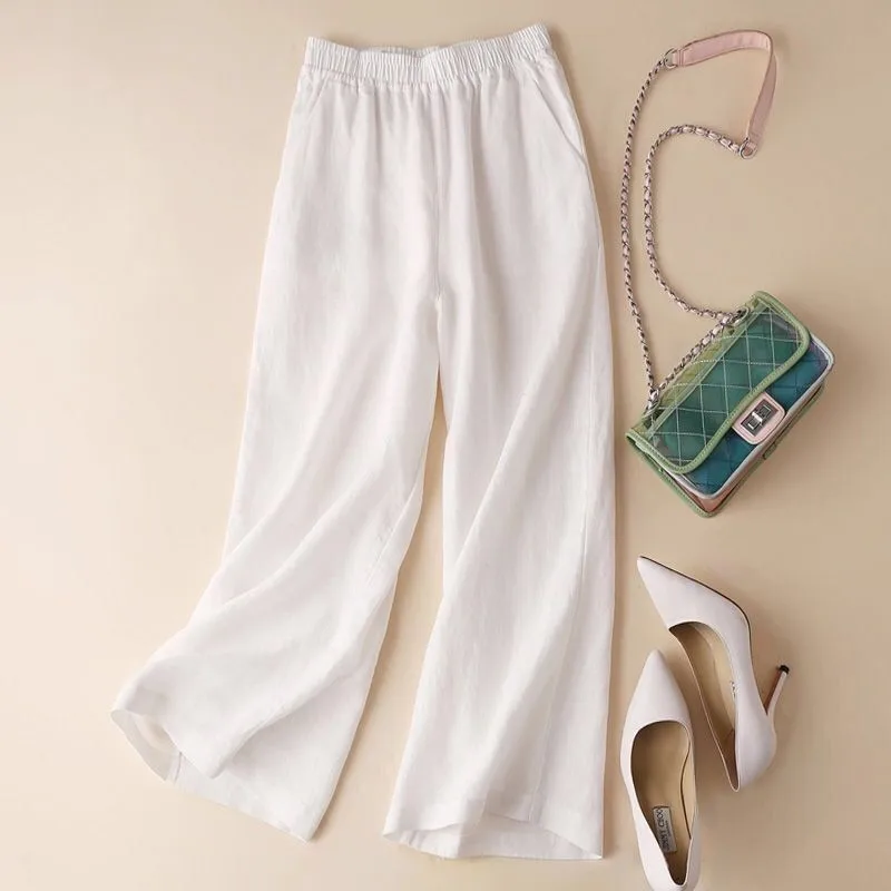 Fashion Full Length Casual Pants for Women Cotton Linen Wide Leg Pants Solid Summer Pants Female Loose High Waist Straight Trous