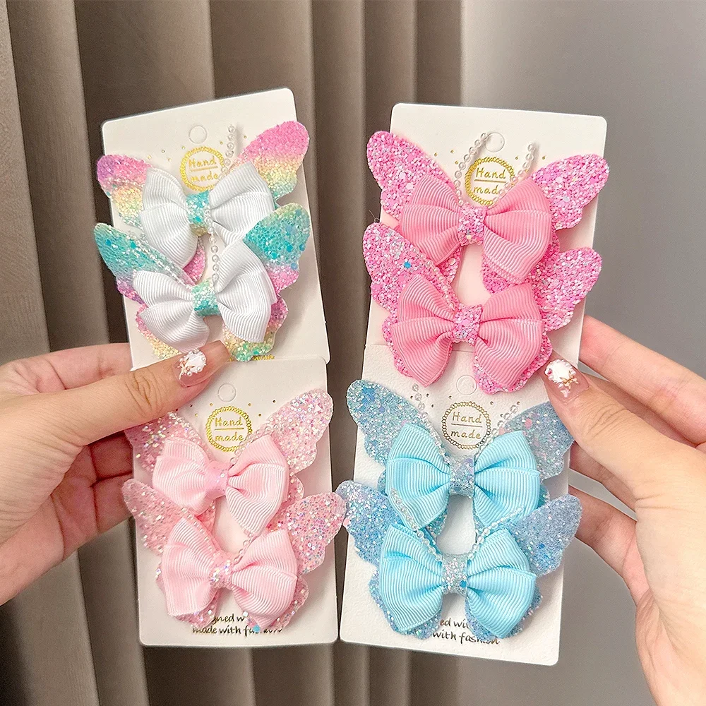 2pcs/set Fashion Rainbow Sequin Butterfly Hair Clips for Women Girls Hairpins Children Cute Barrettes Kids Hair Accessories Gift