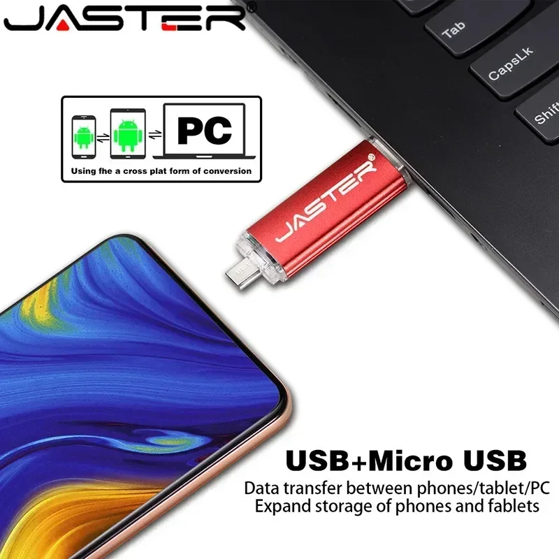 JASTER 투인원 안드로이드 펜 드라이브, USB 플래시 드라이브, 32GB, 블랙, 16GB, 무료 사용자 정의 로고 U 디스크, 사진 선물 자동차 및 TV용, 64GB