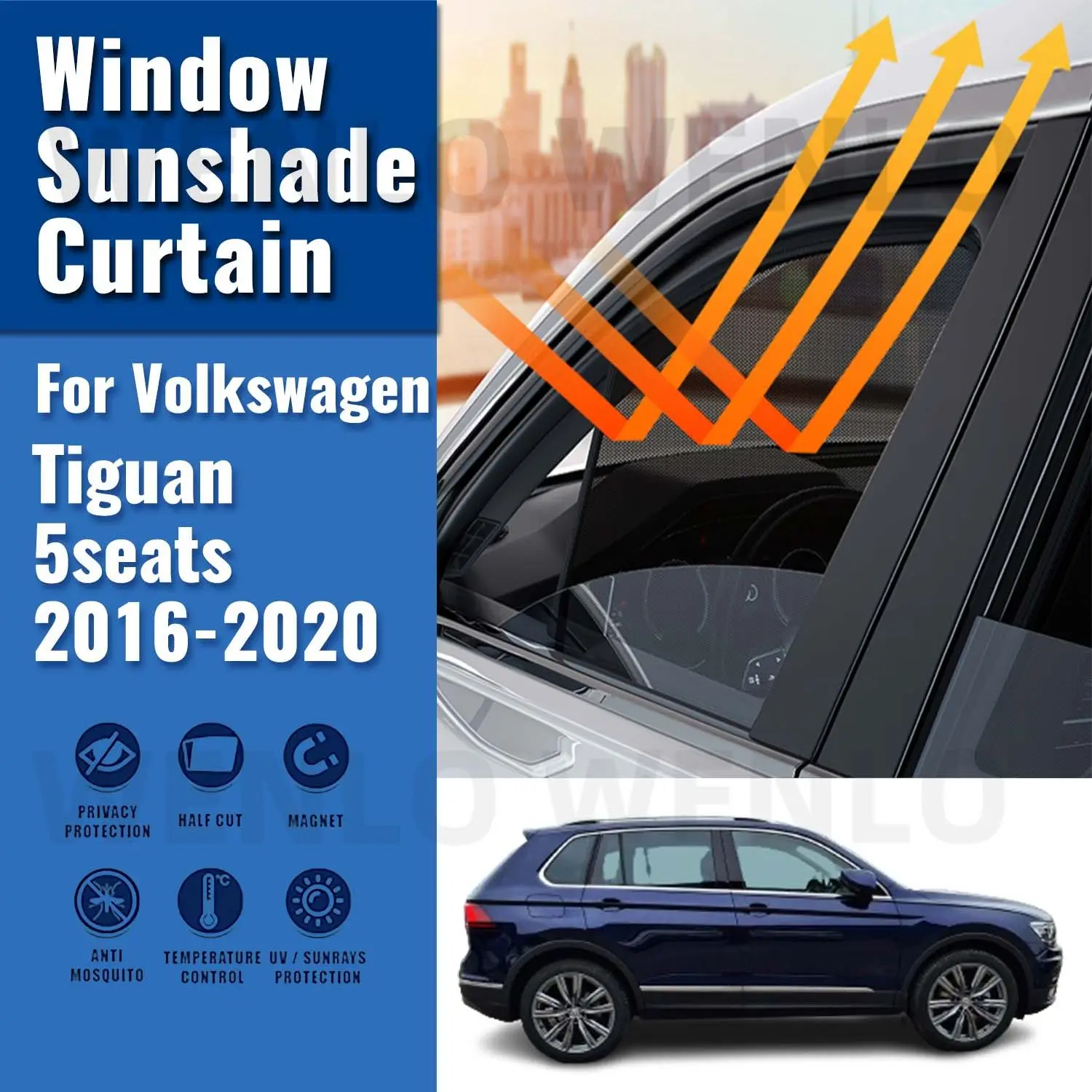 For VW Tiguan 5Seats 2016-2020 Car Sunshade Shield Magnetic Front Windshield Frame Blind Curtain Rear Side Window Sun Shade Viso