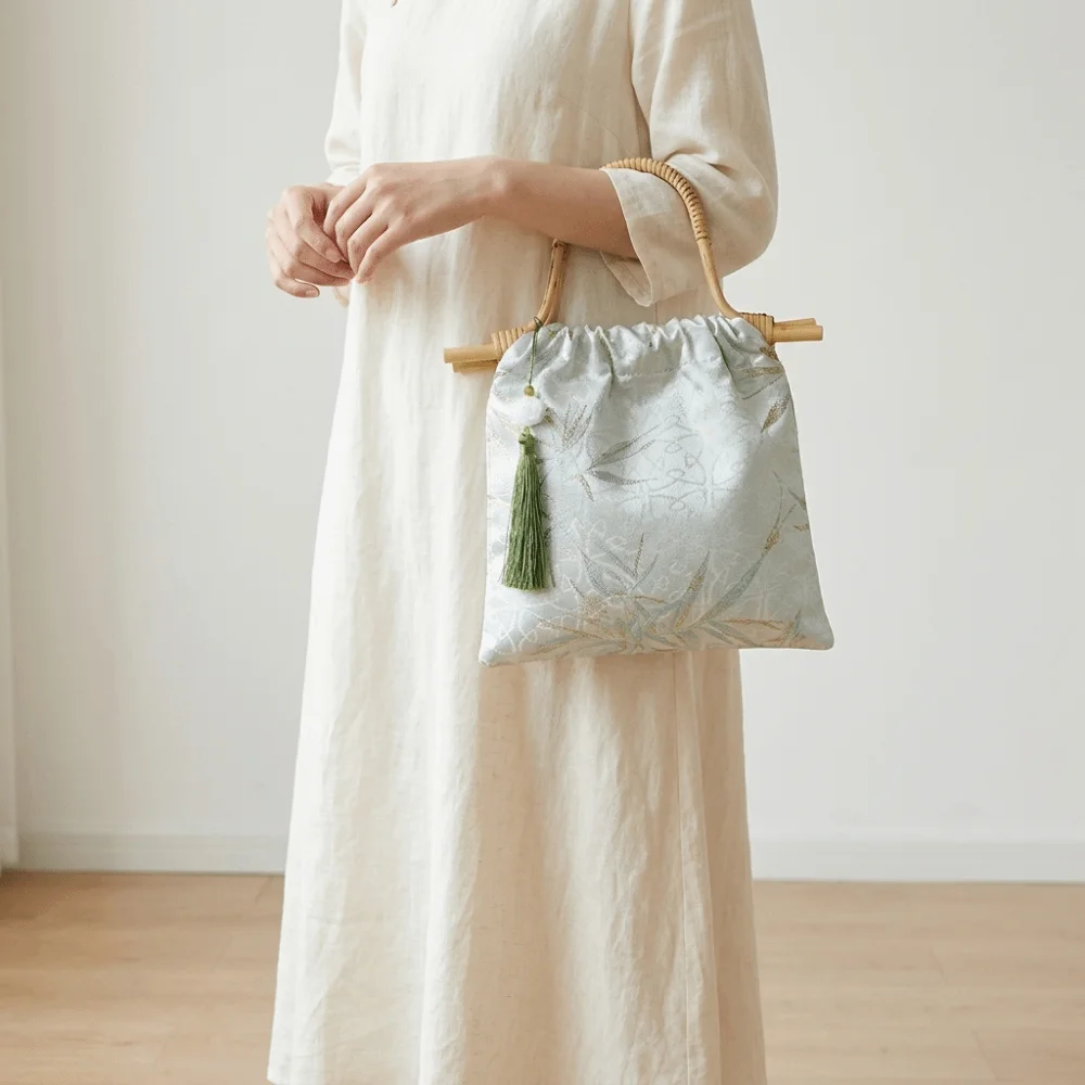Imitation Bamboo Node New Chinese Style Handbag Printed Bamboo Leaf Hanfu Bucket Bag Resin Large Capacity Tote Bag Girls