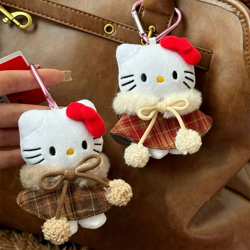 Kawaii Sanrio Cloak Hello Kitty Plush Keychain Buckle Cartoon Girl Plush Doll Bag Pendant Mobile Phone Pendant Kids Toys Gifts