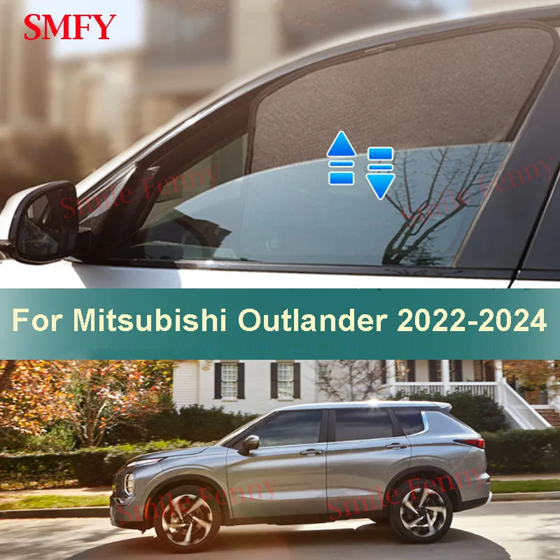 Magnetic Car Sunshade For Mitsubishi Outlander 4 IV 2022 2023 2024 Car Side Window Sun Protection Cover Mesh Curtains Sunshield