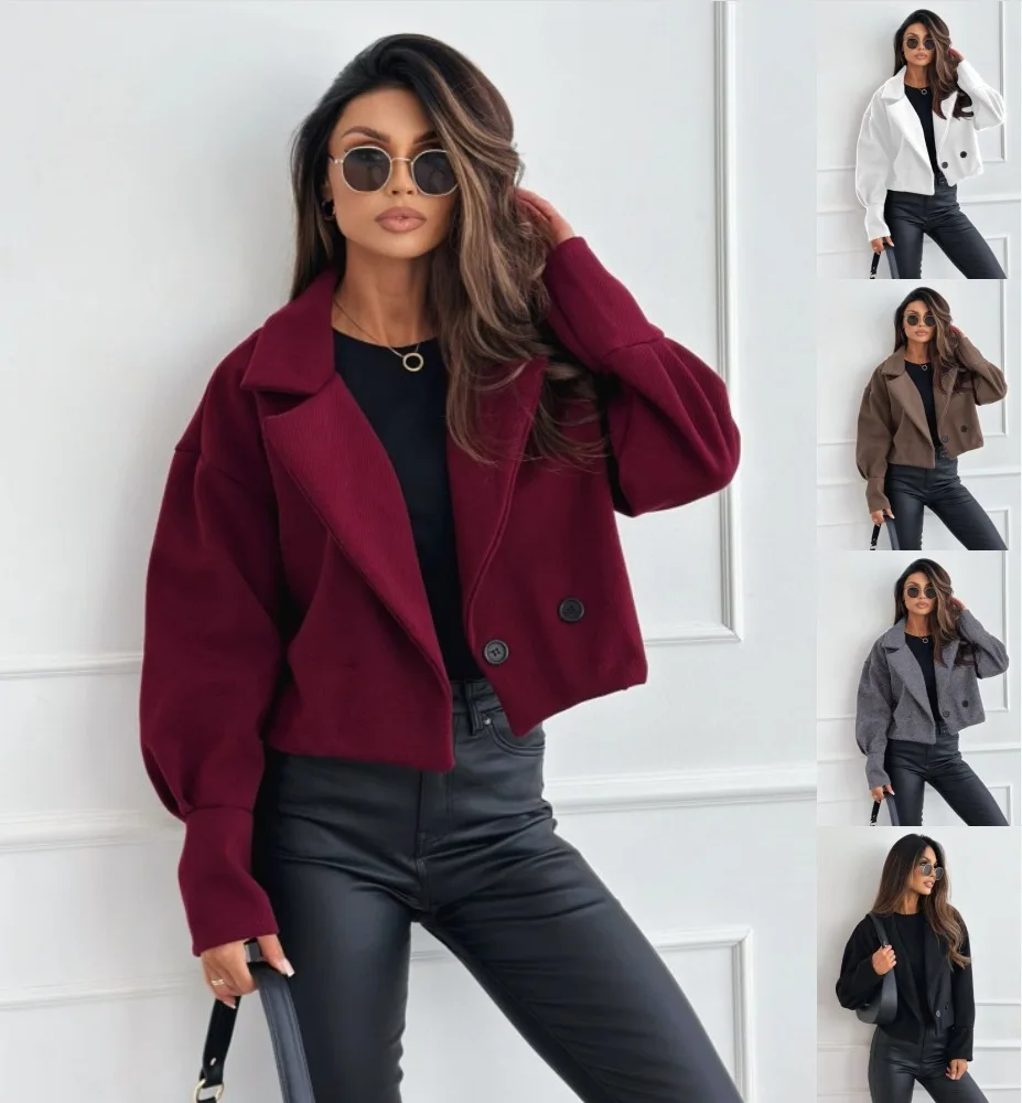 

Повседневный кардиган, куртка с воротником с лацканами, стильное женское осенне-зимнее пальто с коротким отложным воротником для повседневной верхней одежды, однотонное, свободного покроя, но