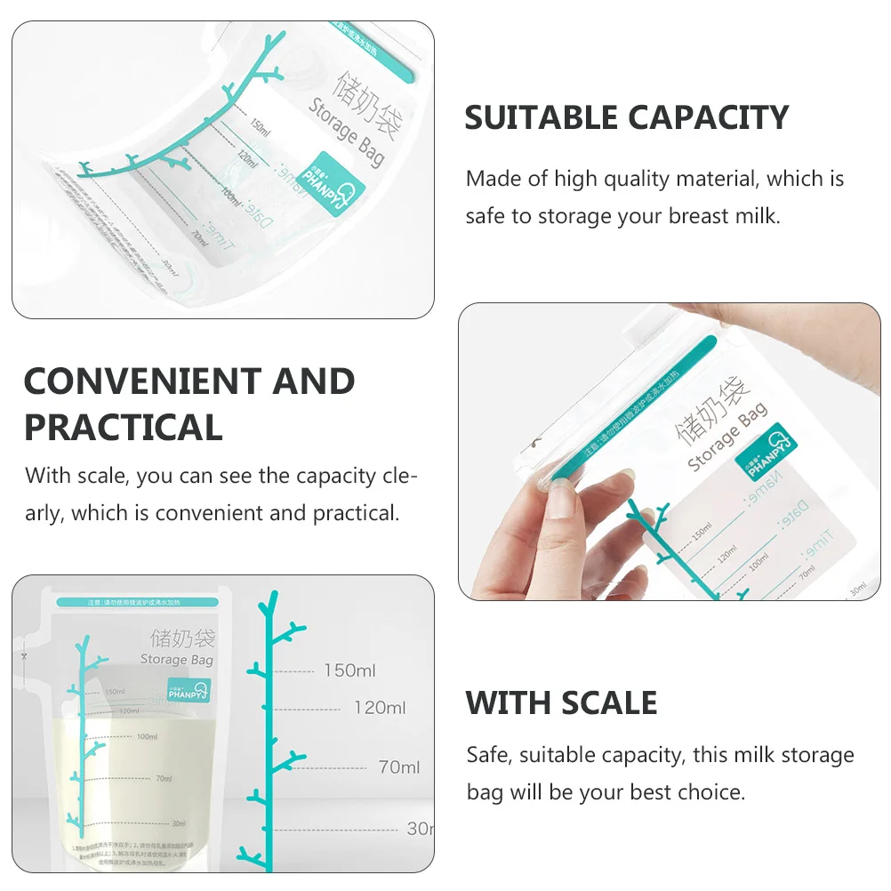 

30 Pcs Storage Bags 150ml Leakproof Sealing Pouches for Breastmilk Safe Capacity Easy to Milk Freezer Bags Write