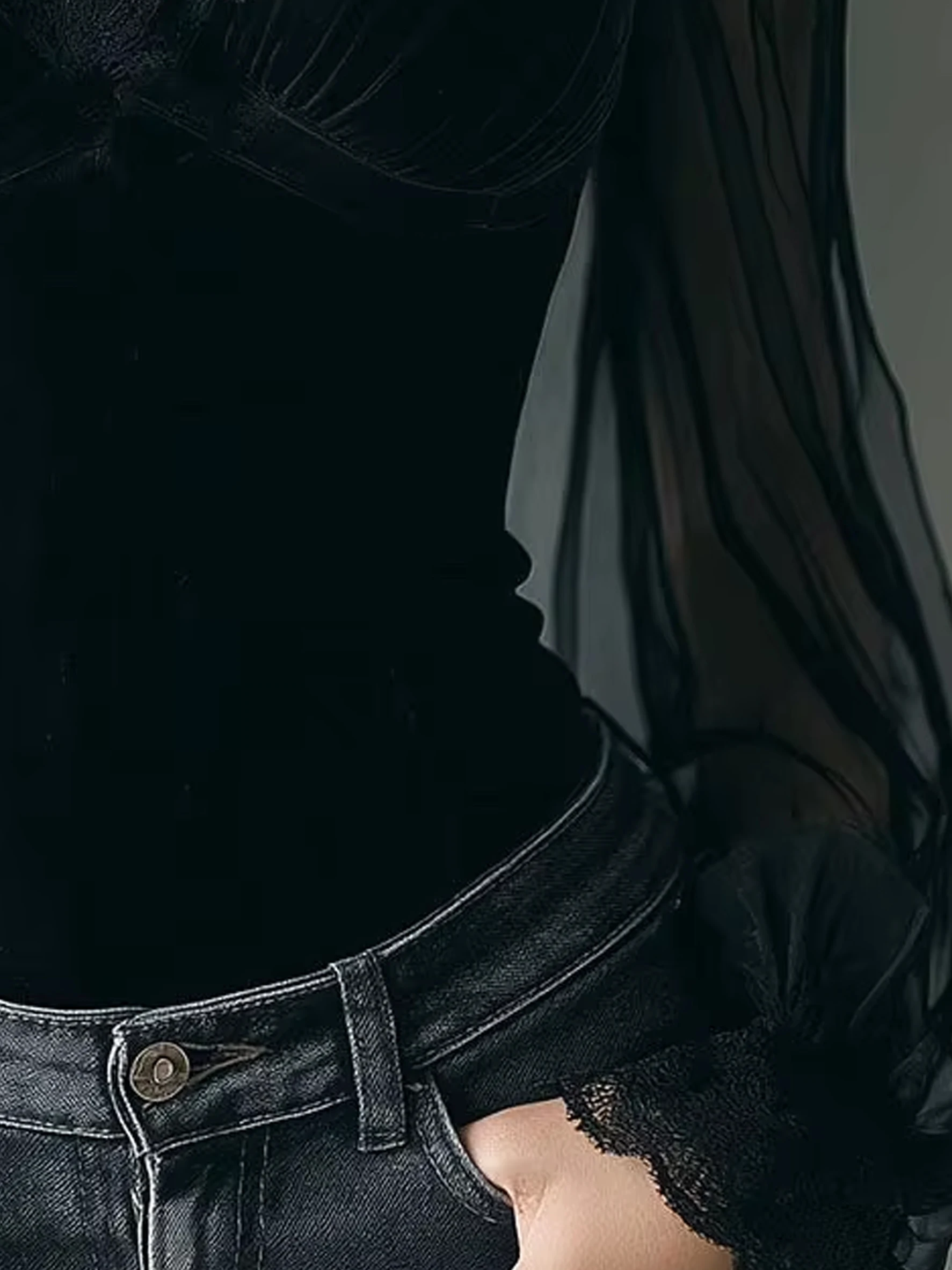 

Women's Fashion Lace Trim Sheer Mesh Blouse Elegant High Neck Long Sleeve Velvet Corset Top Women Casual Vintage Gothic Blouses