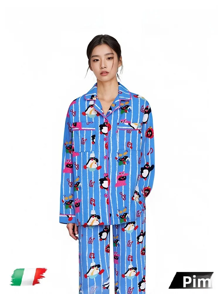 PinkBread Loose Art Women's Sleepwear Long Sleeve Pure Cotton Home Clothes Can Be Worn outside in Spring And Autumn