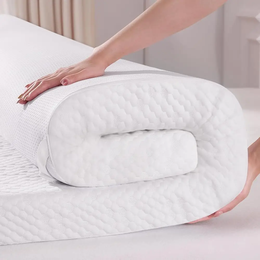 

3 H Queen Size Mattr Topper With Tencel Cover, Gel Infused Swirl Memory Foam Bed Topper, Ventilated Mattr Pad For Ba Pain,