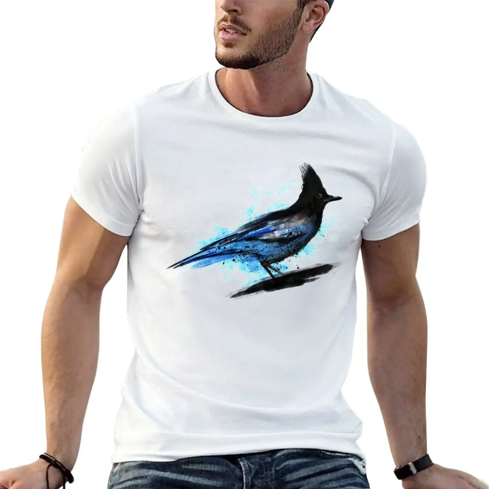 

Dramabite Watercolour stellar blue jay bird artistic artsy animal painting T-Shirt t shirts designer T-Shirt