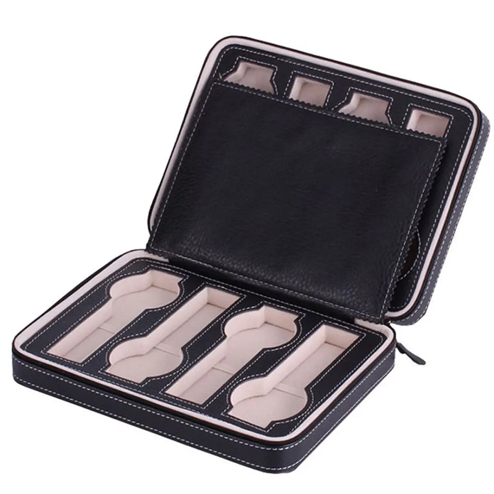 

1pc Storage Box 8 Slots Elegant Case For Dustproof Watch Display Bag Spacious Compartments Black Durable Stitching