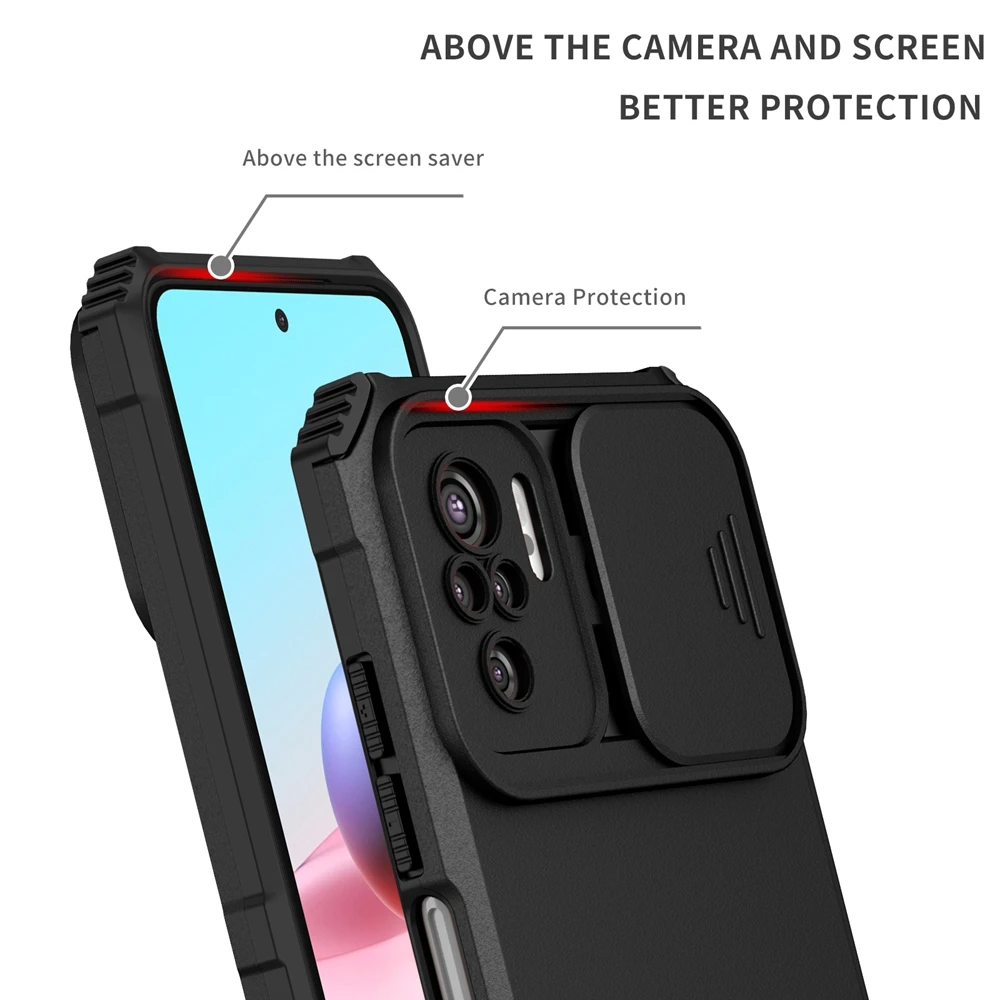 Slide Kamera Rüstung Telefon Fall für Redmi 8 8A 9 9A 9T 10 10X 10C A1 A2 A3 Hinweis 8 9 10 11 12 13 Pro Kunststoff Halter Hard Cover – Detail 5