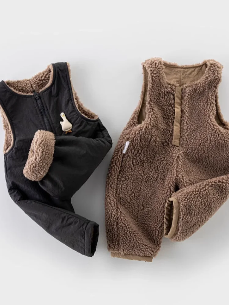 Kombinezon niemowlęcy z aksamitu jagnięcego Thiened, zimowe ubrania dla dzieci, ocieplane bawełną spodnie, modne spodnie dla małych dzieci.