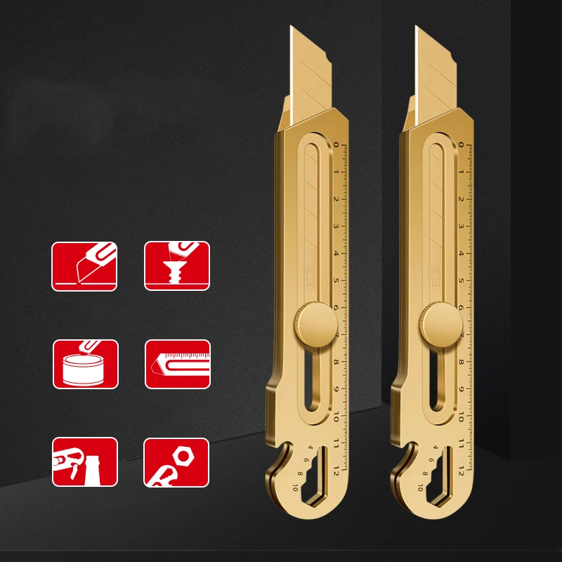 6 in 1 Multi-Function Gold Stainless Steel Utility Knife 18MM Sharp Cutter Box industrial grade intermediate knife holder Art