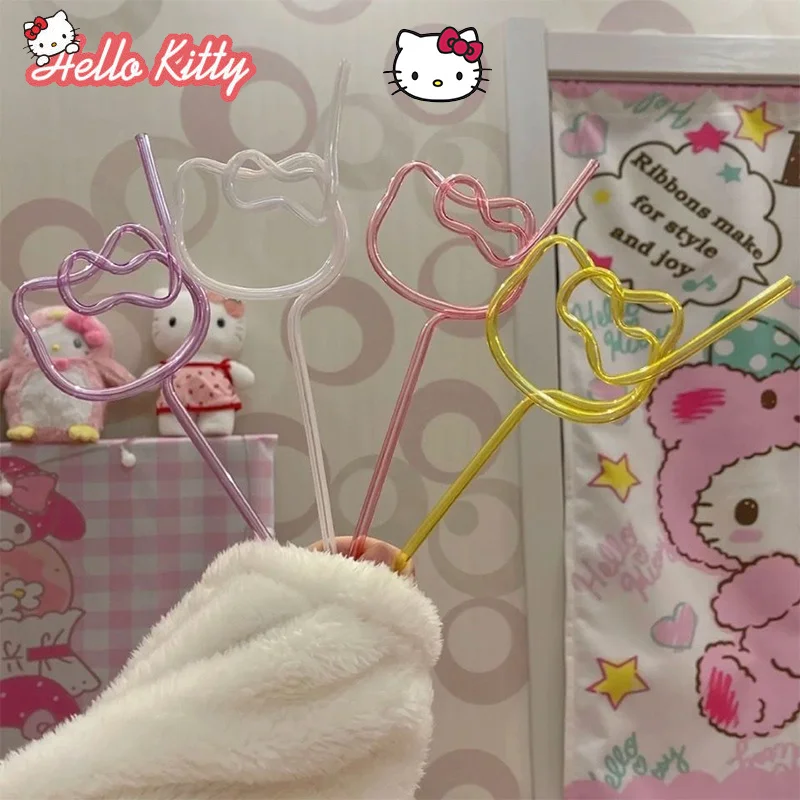 Стеклянные соломинки Sanrio Hello Kitty для милых девушек, экологически чистая многоразовая соломинка для напитков, коктейлей, бара, аксессуары, соломинки