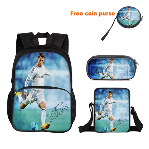 Ronaldo-Juego de 3 uds. De mochila deportiva, bolso de hombro, estuche para lápices, mochila CR, bolsas para libros de estrella de fútbol para niños y niñas, el mejor regalo