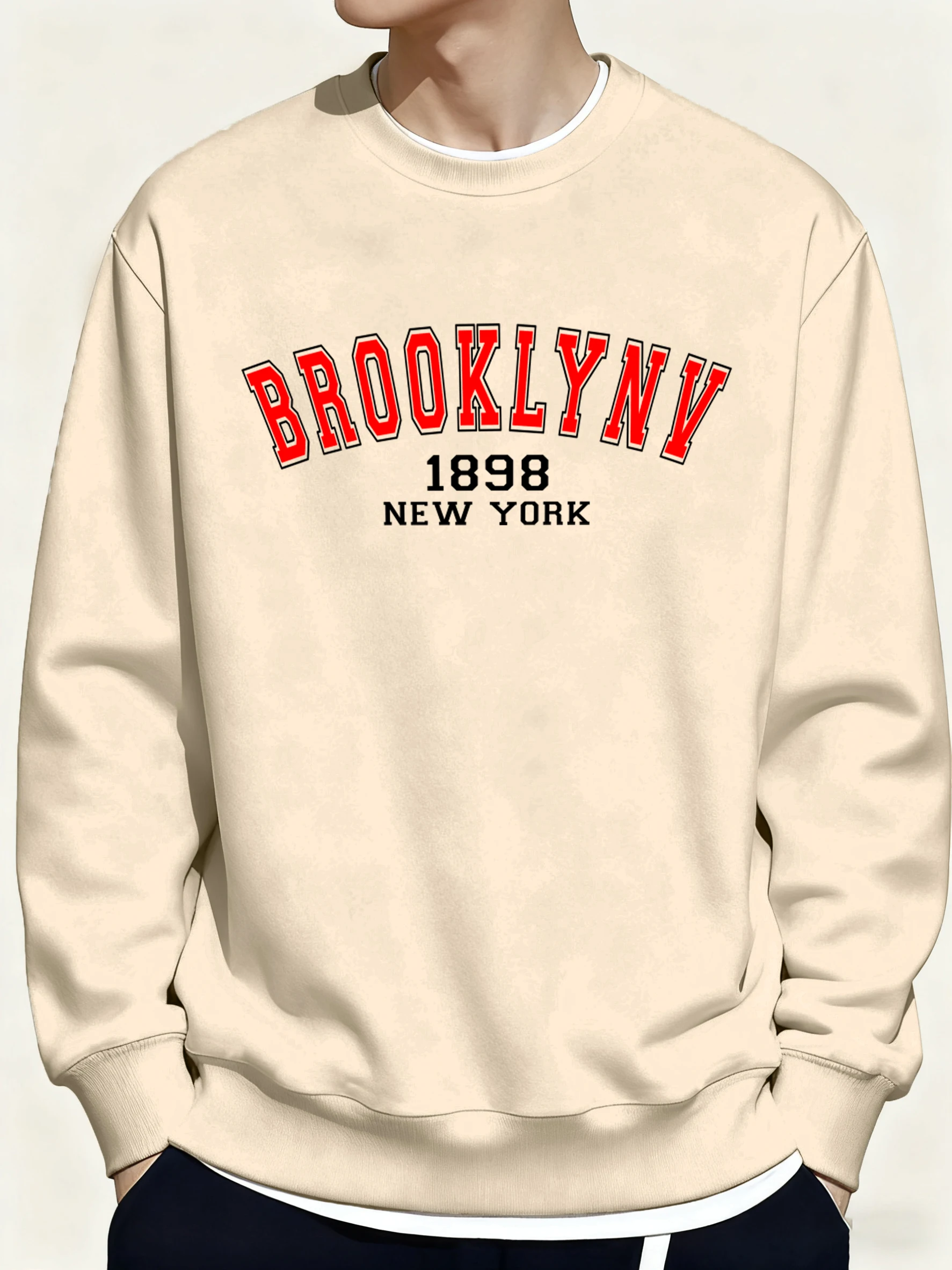 

Brooklyn 1848, мужская толстовка с принтом Нью-Йорка, свободный пуловер с круглым вырезом, универсальная осенняя теплая флисовая одежда унисекс с длинными рукавами