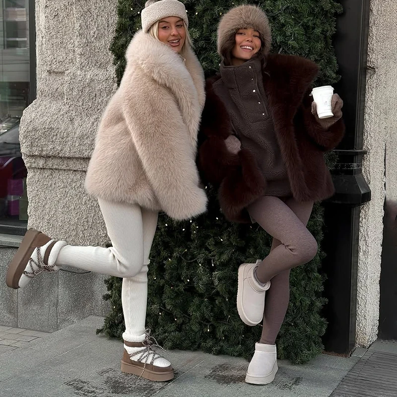 เสื้อโค้ทขนเฟอร์เทียม Tornova สำหรับฤดูใบไม้ร่วงและฤดูหนาว ปกใหญ่ หรูหรา สไตล์สตรีทแวร์ สีพื้น รุ่นใหม่ปี 2025 เสื้อแจ็คเก็ตหนาสำหรับผู้หญิง