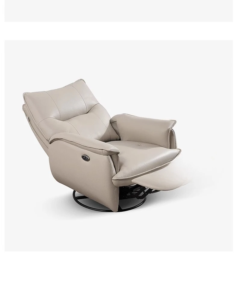 

First layer leather modern sofa rocking chair, electric reclining, single sofa chair with rocking belt and rotating function