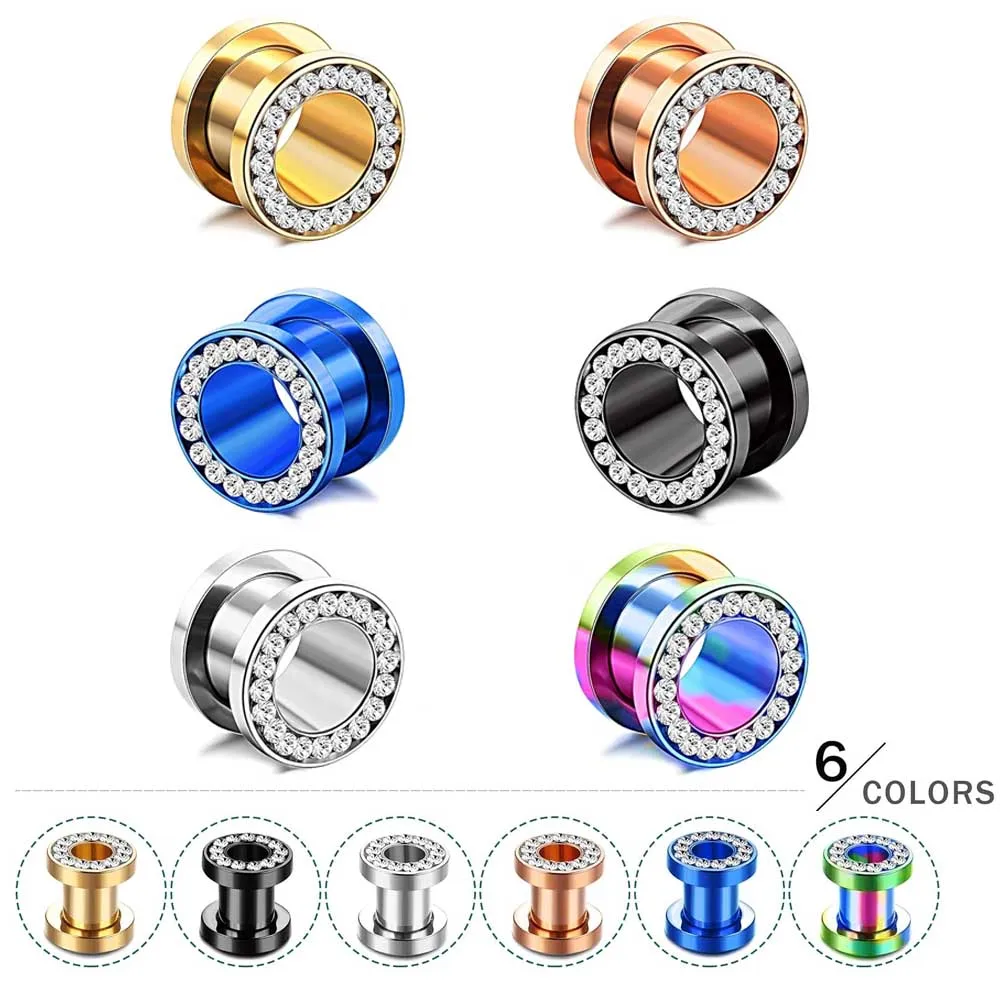 1 Par de Pendientes de Acero Inoxidable con Zirconia Blanca CZ, Expansor de Oreja Tipo Túnel, Joyería para Piercings, Doble Abocardado con Cierre de Rosca