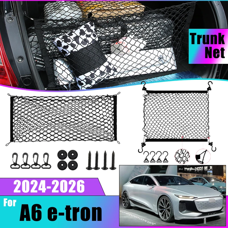 

Car Trunk Nets For Audi A6 e-tron 2024 2025 2026 Accessories Nylon Mesh Luggage Bags Storage Elasticity Stretchable Auto Parts