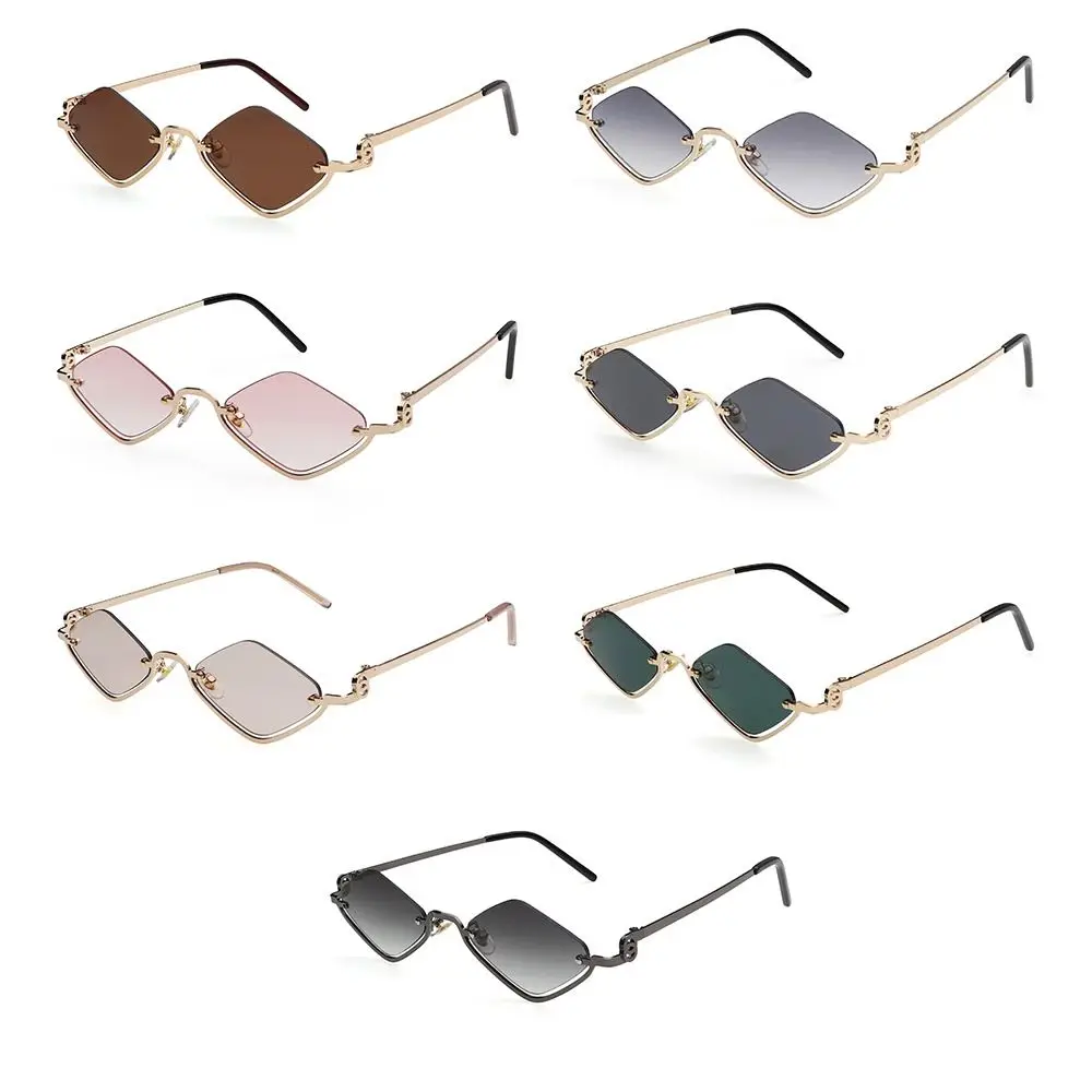 Retro Diamond-Shaped Women's Sunglasses Small Metal Vintage Shades Narrow Hip Hop Half Frame Sun Glasses for Women & Men