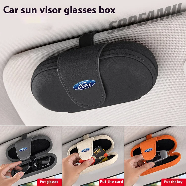 Caja de almacenamiento de gafas de sol de gamuza para coche, visera, Clip para gafas, Ford Mondeo Fiesta EXPLORER EDGE Ranger Fusion Focus F150 Kuga Mustang Puma