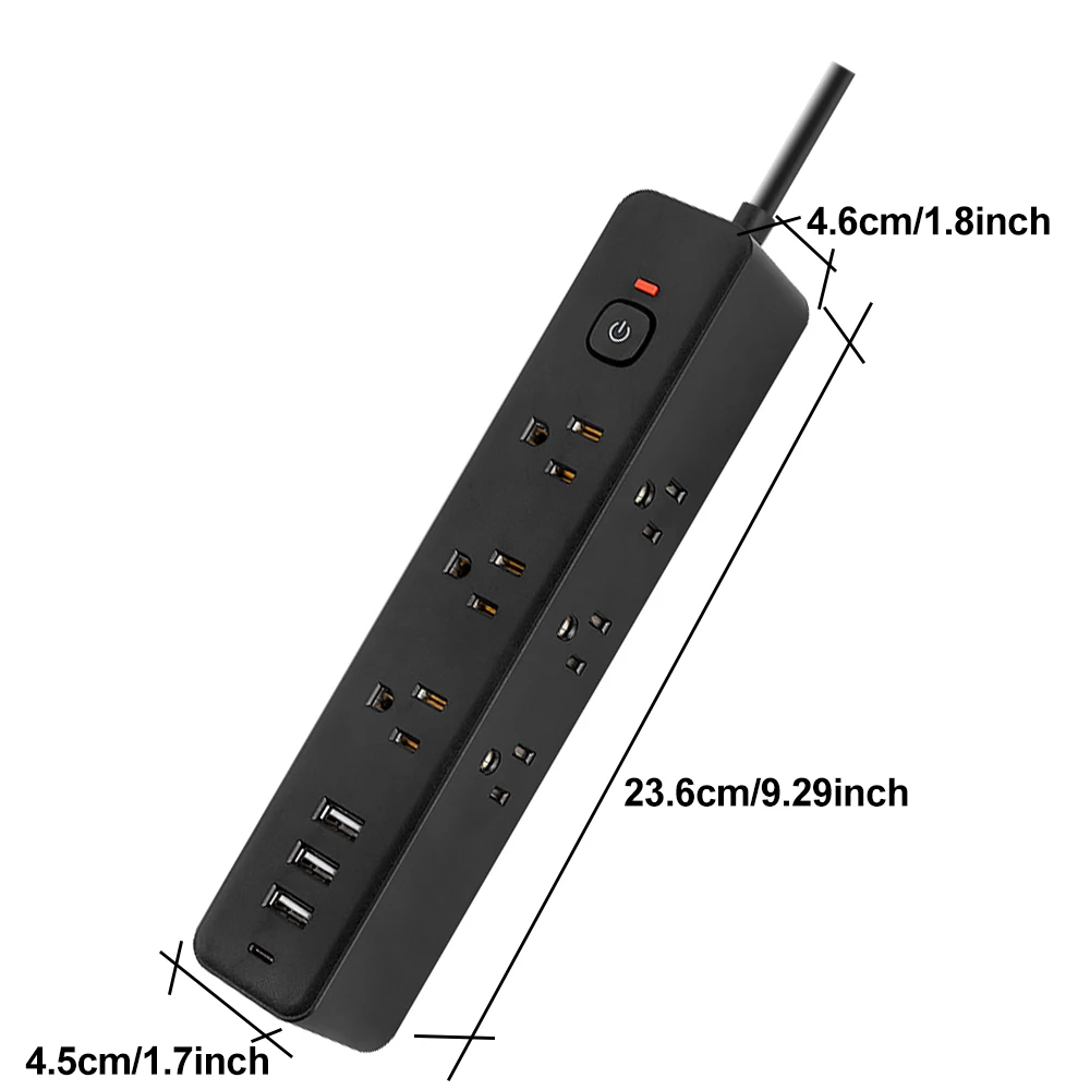 US Plug Power Strip 1.5M Extension Cable Multiprise Network Filte 9 AC Outlets Electrical Socke 3 USB Ports 1 type-C Ports