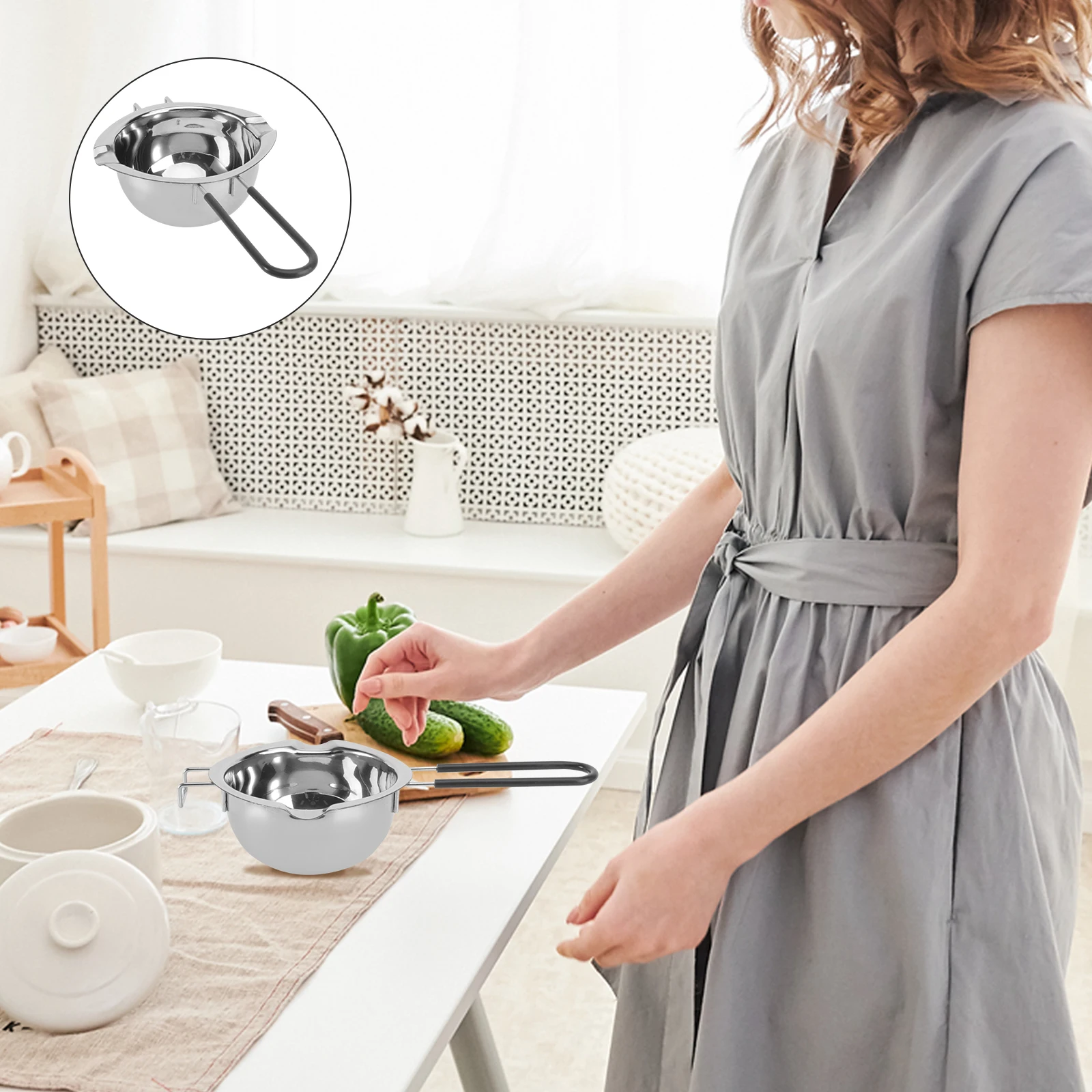 

1pc Stainless Steel Melting Pot Hollow Handle Kitchen Supplies Butter Cheese Chocolate Wax Melting Steaming Cooking Pot