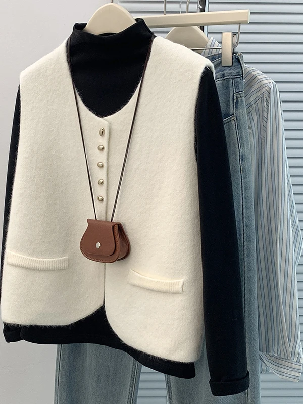 

Элегантный легкий вязаный жилет для женщин, осенне-зимний, с V-образным вырезом, для повседневной носки, цветной, материал: 00%