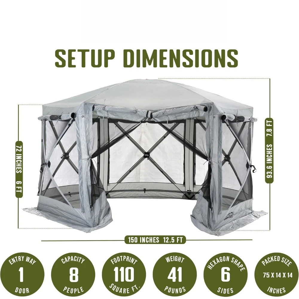 Pop Up Screen Tent, Outdoor Camping Gazebo Canopy, Pavilion, 12.5', Built In Wind Panels