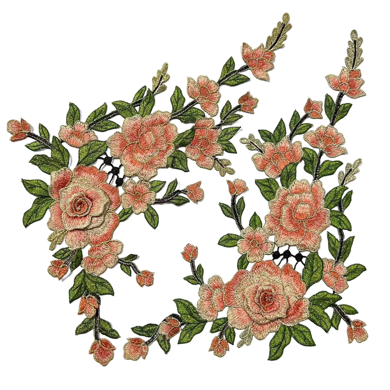 1 x orangefarbener langer Blumen-Stickerei-Patch, zarte DIY-Aufnäher für Kleidung, zartes Dekor