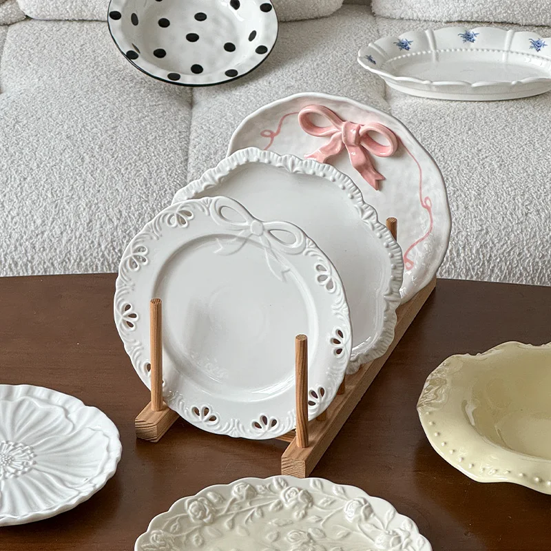 مجموعة أطباق الرياح الكريمية طبق حلوى من الدانتيل المنقوش طبق المعكرونة الإيطالية طبق سلطة لطيف وجميل للاستخدام المنزلي #2