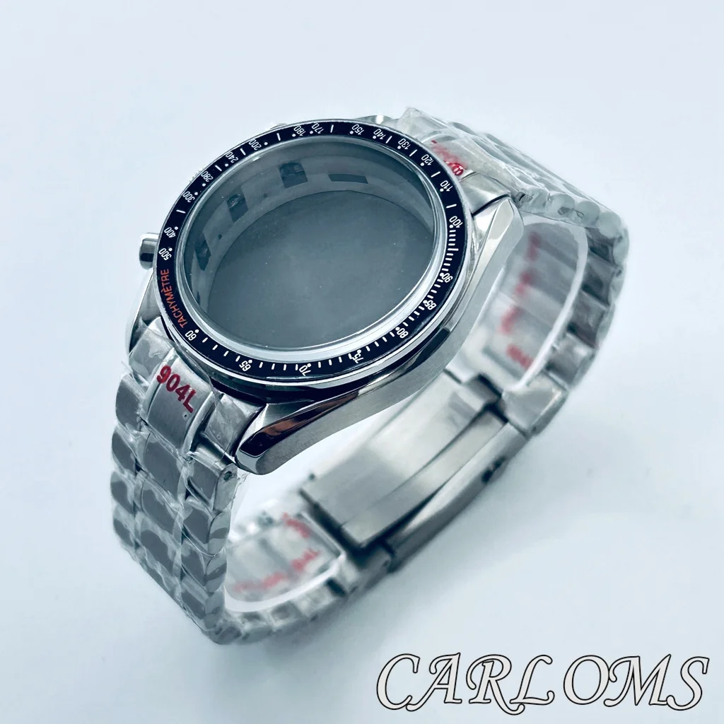 40mm Men Chronograph VK63 VK64 Watch Case Quartz Movement Parts Silver Solid Stainless Steel Dome Mineral Glass