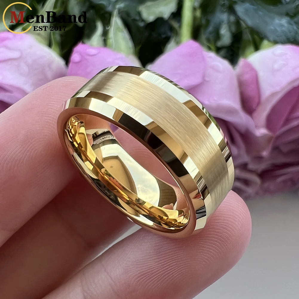 MenBand Gold Color 6MM 8MM With Brushed Finish And Polished Edge Men Women Tungsten Carbide Wedding Band Ring Comfort Fit