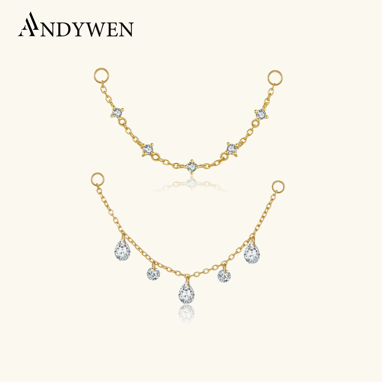 

ANDYWEN 925 Sterling Silver Long Chain Earrings Pedant Set 1PCS CZ Zircon 2026 Luxury Fashion Jewelry for Party Wedding Gift