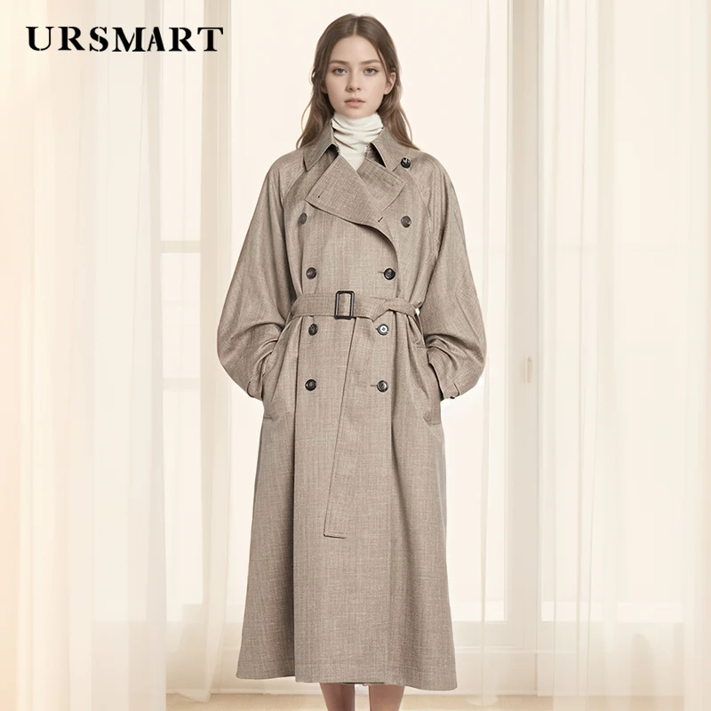 Elegant Loose-Fit Knee-Length Women's Trench Coat – Double-Breasted Custom Luxury Windproof for Spring and Autumn