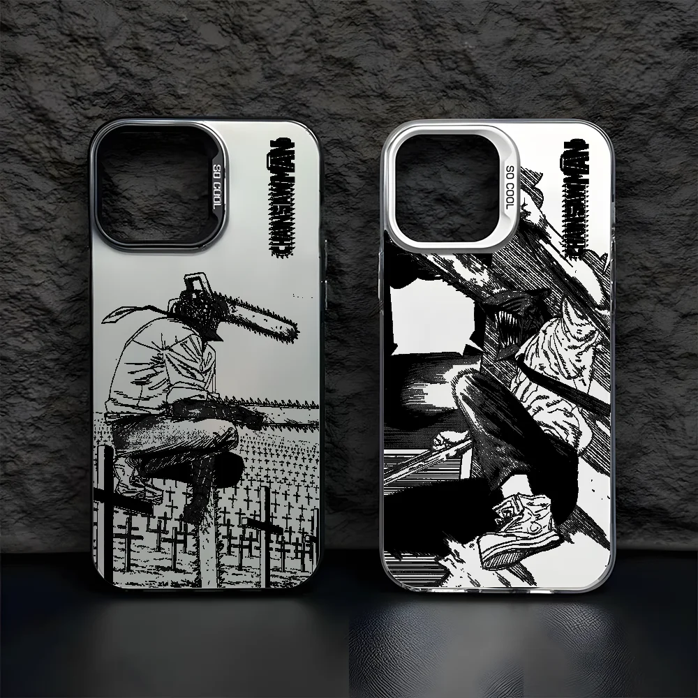 

C-Chainsaw-manS Denji MAKIMA Phone Case For IPhone 16 15 14 13 12 11 Pro Max Black Matte Multicolor Laser Metallic Aurora Funda