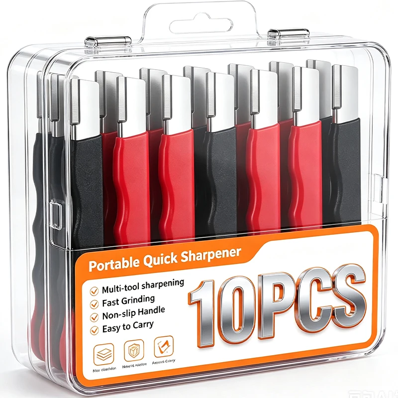 Lot de 10/1 pièces Affûteur rapide portable en acier allié pour couteaux, ciseaux et outils de cuisine, avec pierre à aiguiser