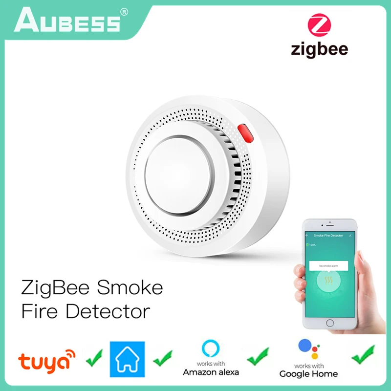 Tuya Smart Zigbee Smoke Detector Smart Fire Alarm Progressive Sound Photoelectric Smoke Sensor Security Work For Tuya Zigbee Hub