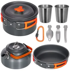 10PCS Camping Cookware Set Lightweight Portable Camping Cookware Picnic Cooking Set With Foldable Spoon Fork Cutter for Hiking