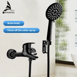 Black Brass Bathroom Shower Faucet Single Handle Bath Faucet with Hand Shower Head Bathroom Wall Mounted Black Shower Set 877873