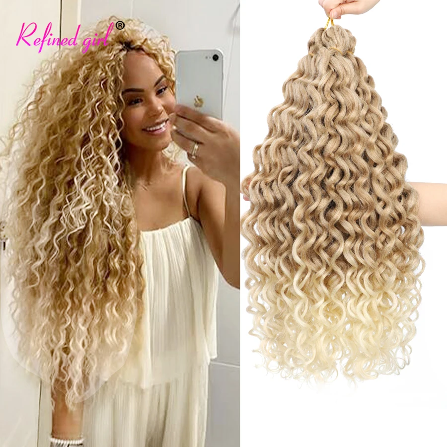 

Gogo Curl Crochet Hair 18 24 Inch Ombre Blonde Short Deep Wave Crochet Hair Synthetic Beach Curl Braidning Hair For Black Woman