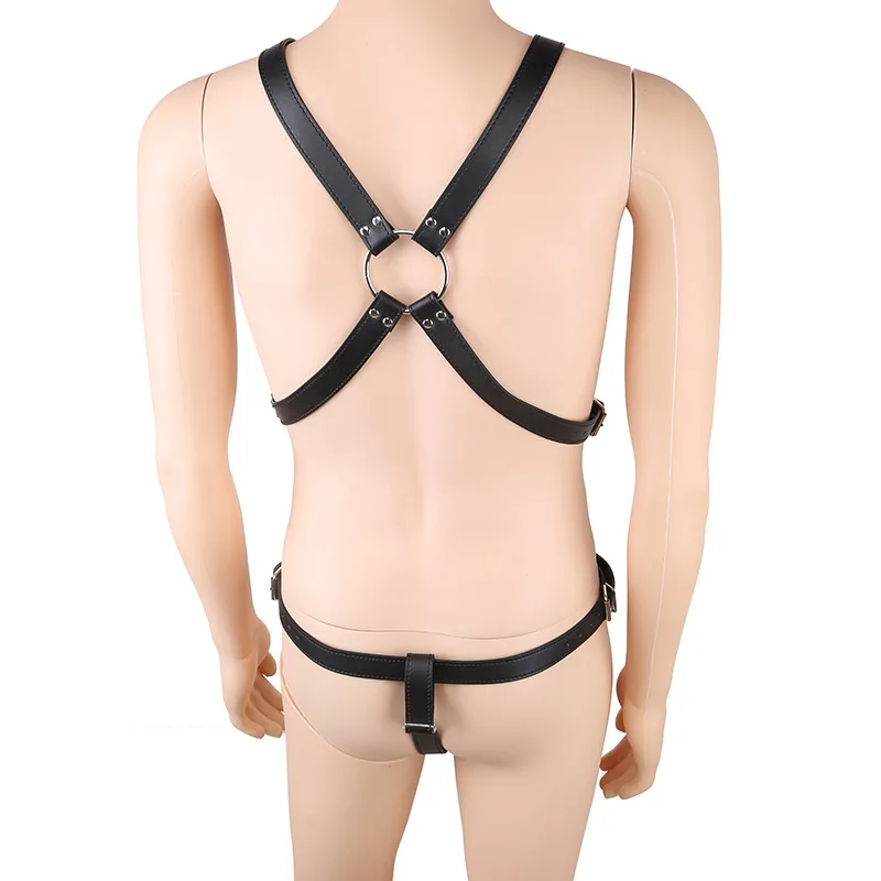 Men's Full Body Shaper Roupa Interior, Sexy Black Body Belt, Anel de Prata, Master Game Bind Regata, Gay Sissy Festa, Oco Out Lingerie, PU