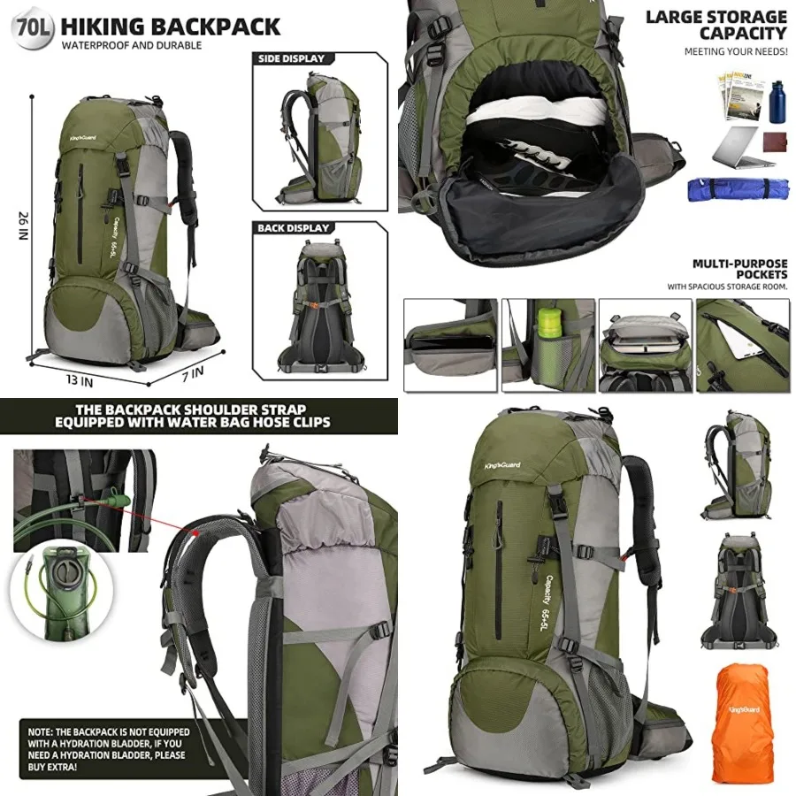 

70L Hiking Backpack with Rain Cover Lightweight Waterproof Travel Camping Backpack Large Backpacking Pack