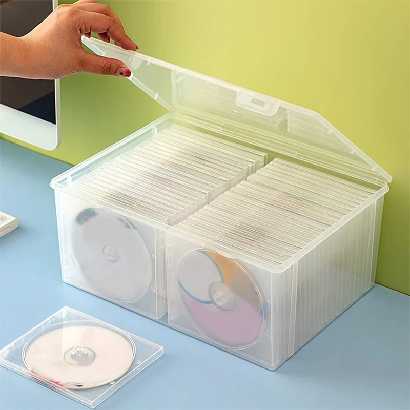 Boîte de rangement CD transparente et anti-poussière pour la maison, organisateur de disques DVD, boîtes de rangement pour albums comiques, étagères avec couvercle à pression