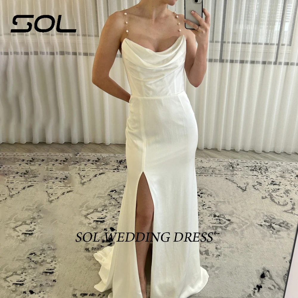 SOL Sexy Spaghetti Straps Scoop Neck Side Slit Wedding Dresses For Women Simple Open Back Mermaid Bridal Gowns Vestidos De Novia