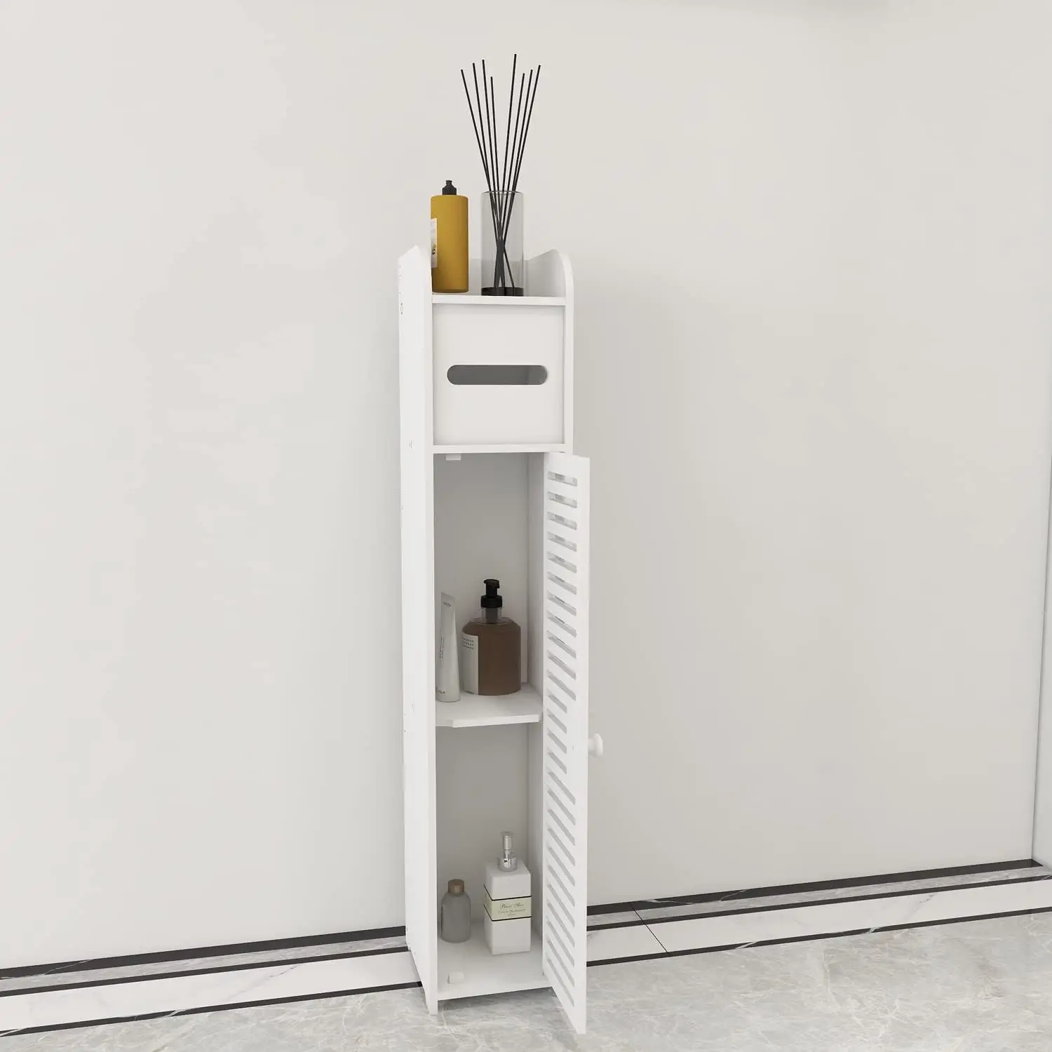 Bathroom Storage Cabinet Multi-purpose Living Room Floor Cabinet Furniture Cabinets for Small Space Toilet Paper Holder Storage