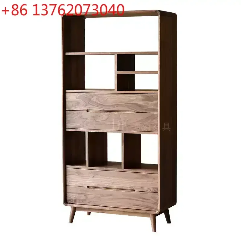 

North American black walnut bookcase Nordic simple solid wood storage cabinet bookcase Japanese bookcase