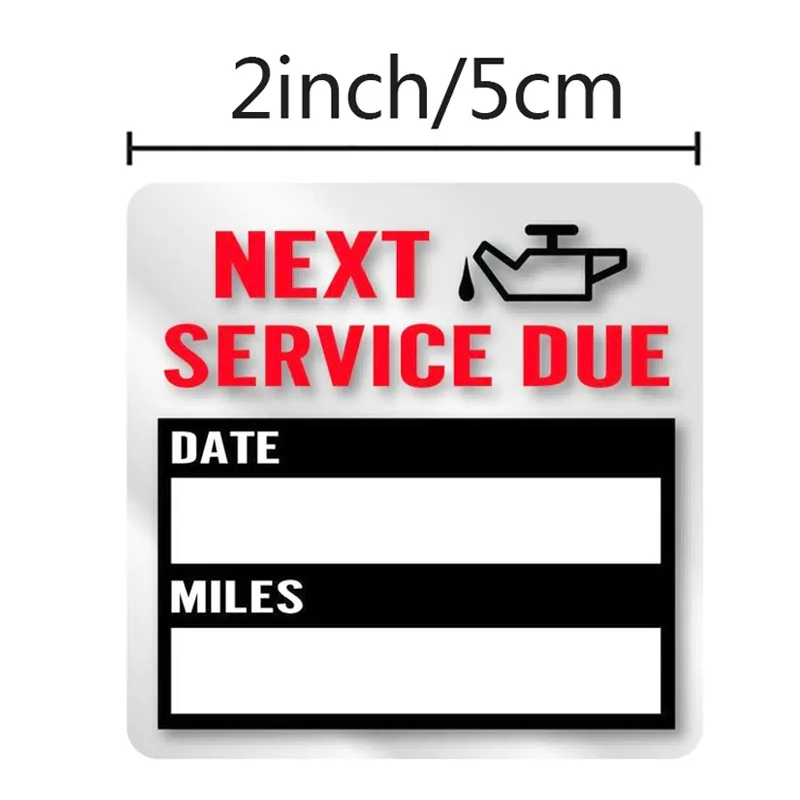 Practical 100pcs/roll 2 Inch Square Oil Change Maintenance Service Reminder Sticker "NEXT SERVICE DUE" Car Window Adhesive Label