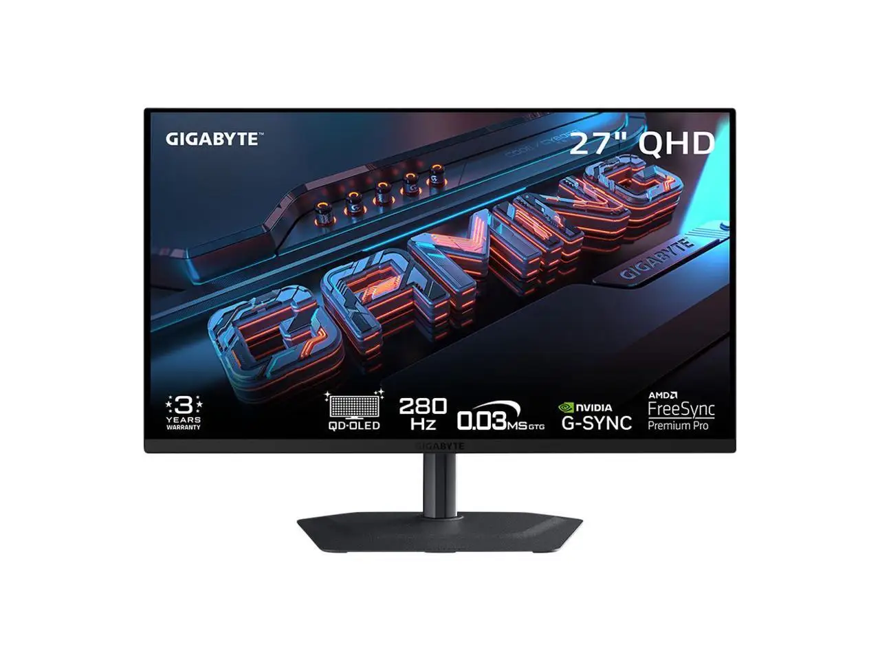 GIGABYTE 27 inch QHD 2K 1440P 280Hz AMD FreeSync Premium Pro & G-Sync Compatible 0.03ms OLED Gaming Computer Monitor with Height Adjustable, Swivel, Pivot & Tilt Stand MO27Q2A SA1